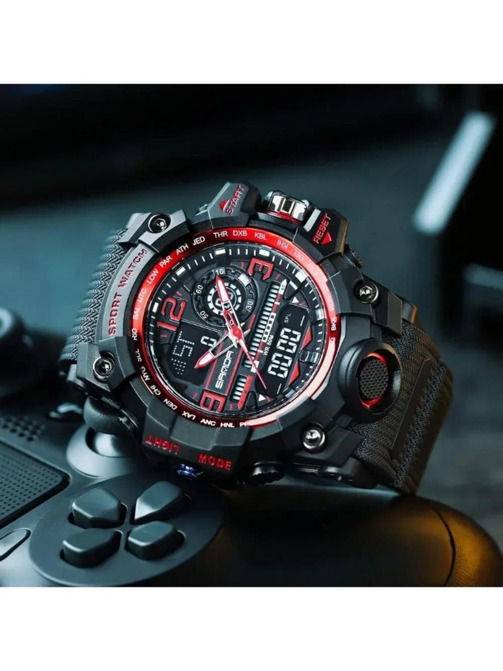 Men's Black Red Analog Quartz Sports Waterproof Military Tactical Digital Watch